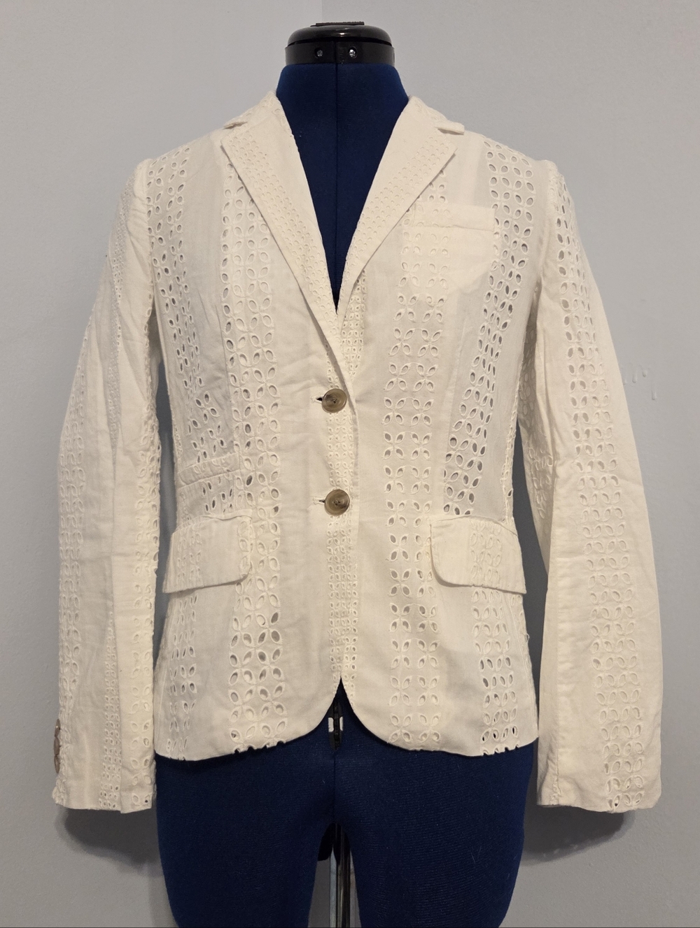 Y2K White Cotton Eyelet Lightweight Blazer Size 0